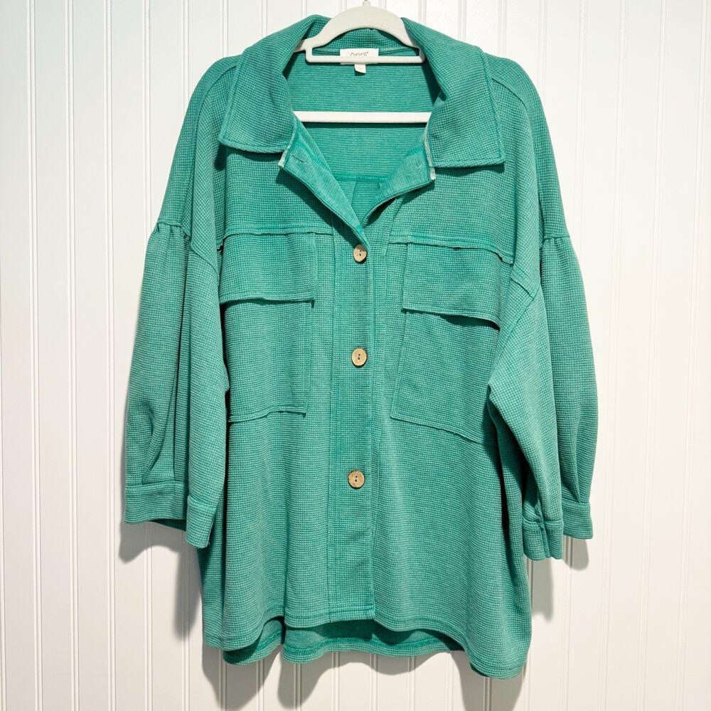 Oddy Green Waffle Knit Shacket Plus Size 2X/3X - Picture 1 of 6